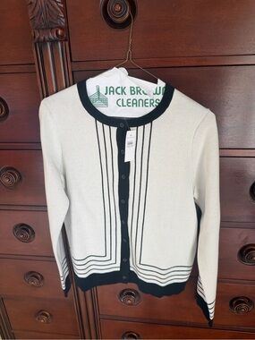 Ann Taylor Cream Cardigan with Black Contrast Trim